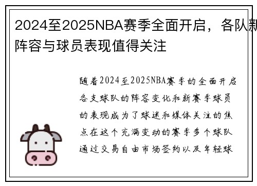 2024至2025NBA赛季全面开启，各队新阵容与球员表现值得关注